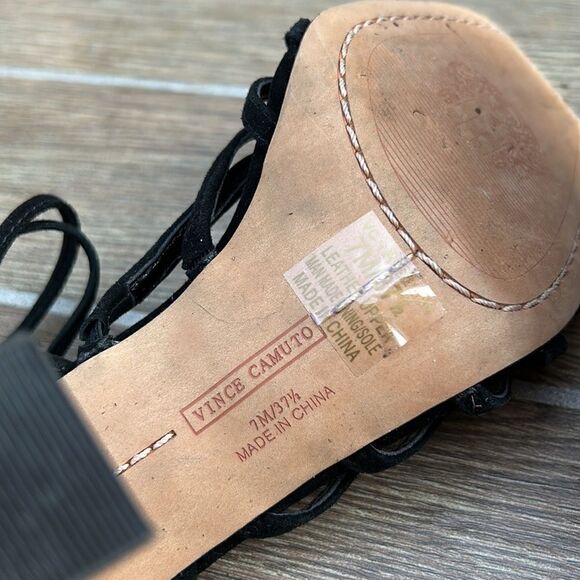 Vince Camuto‎ black suede Roselian ankle wrap heels sandals size 7 - Picture 6 of 7
